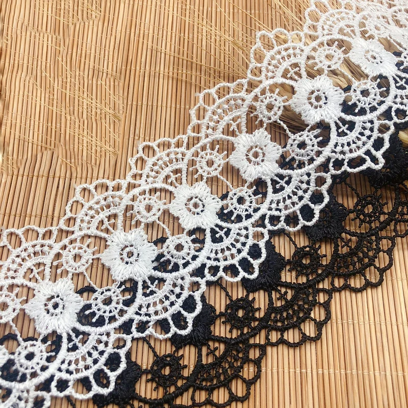

45Yards White Black Water Soluble Lace Exquisite Embroidered Lace Ribbons Collar Trim Flowers Dress DIY Sewing Supplies