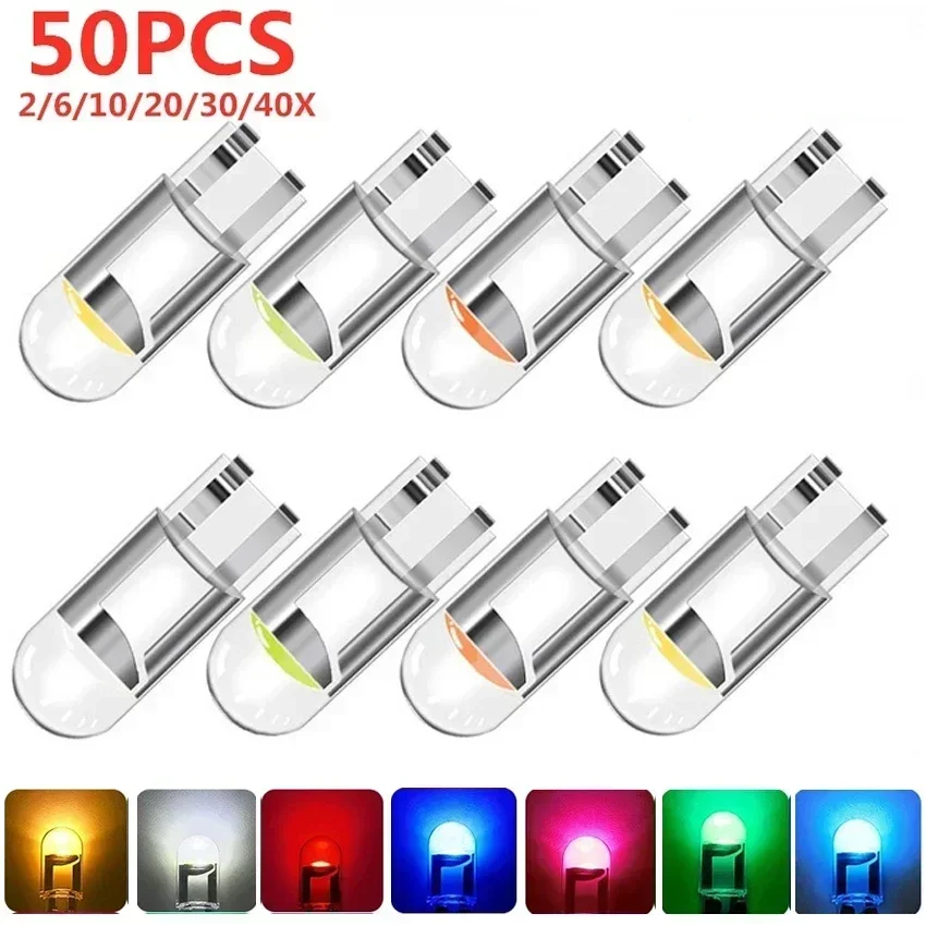NEW 50PCS Car LED T10 W5W Canbus Glass COB 6000k Reading Dome Lamp Marker Wedge License PlateLight Bulb 168 194 192 DC 12V