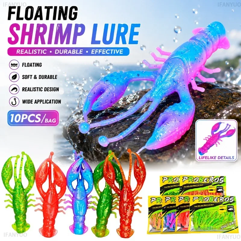 7.62CM Floating Shrimp Soft Fishing Lure 5G Crawfish Bait Bass Perch Ned Rig