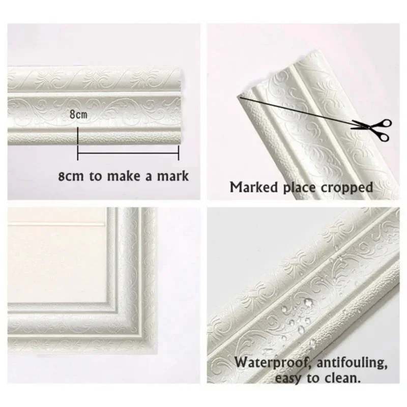 3D Self-adhesive Strip Wall Decoration Foam Frame Strip Sticky Waistline Wallpaper Waterproof Skirting Wall Sticker