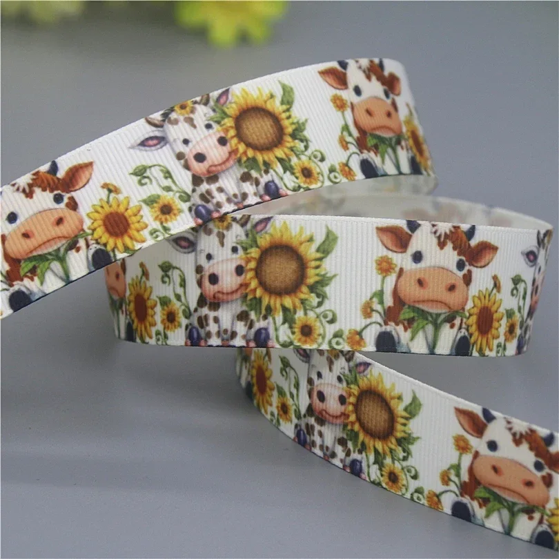 DHK 7/8" 5yards Crocodile Sloth Cow Printed Grosgrain Ribbon Accessories Material Headwear Decoration DIY Sewing Craft C2599 ribbon decoration ribbon supplies grosgrain ribbon sewing ribbon