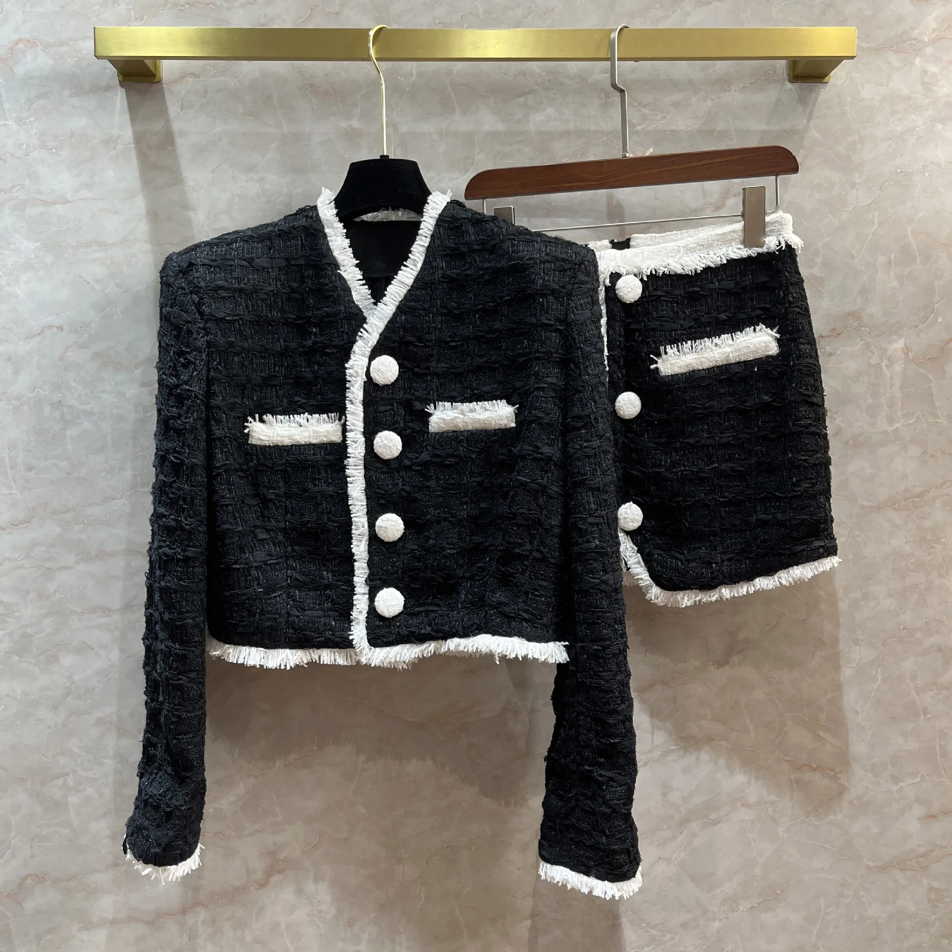 2023 Spring Brand New Designer Women's High Quality V-neck Buttons Tassels Tweed Jackets Coat C228 high quality newest 2023 designer women s lion buttons double breasted blazer jacket neon orange