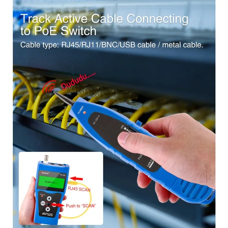 NOYAFA NF-308 측정 네트워크 LAN 케이블 길이 케이블 연속성 테스트 와이어 트래커, RJ45 RJ11 이더넷 USB BNC 케이블 테스터