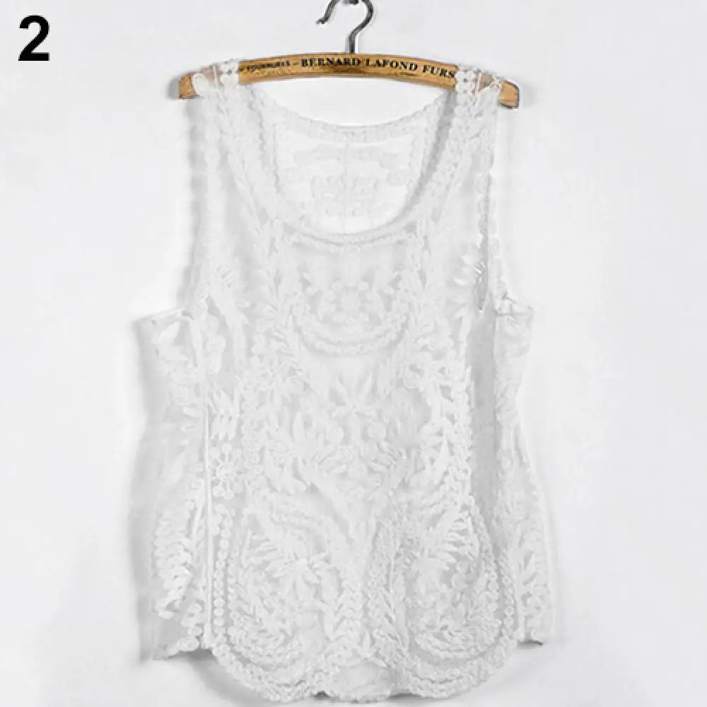 2022 Women's Sleeveless Lace Tank Top Sexy Embroidery Hollow-out Floral Crochet Shirt Crochet T-Shirts For Women Lace Tee Shirt