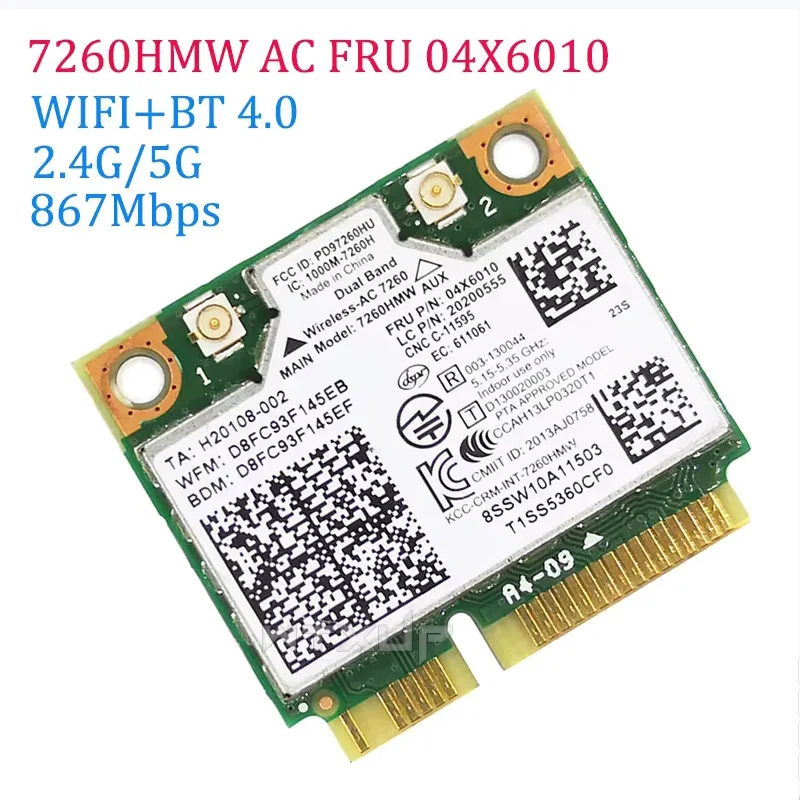 레노버 THINKPAD 듀얼 밴드 무선-AC 7260HMW 7260AC FRU:04X6090 04X6010 하프 미니 PCI-e 와이파..