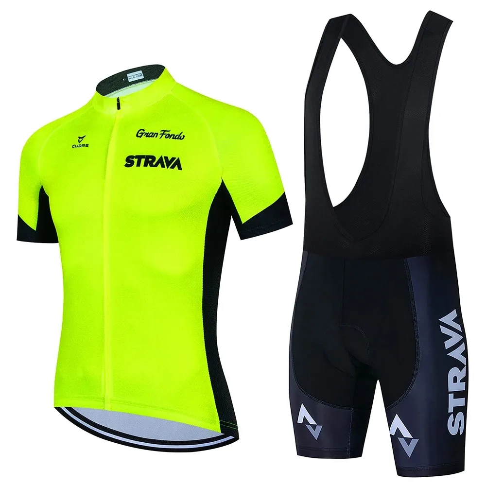 STRAVA Men's Summer Jersey Set Short Sleeve Road Bike Mountain Bike Breathable Quick Dry Sponge Cushion 2
