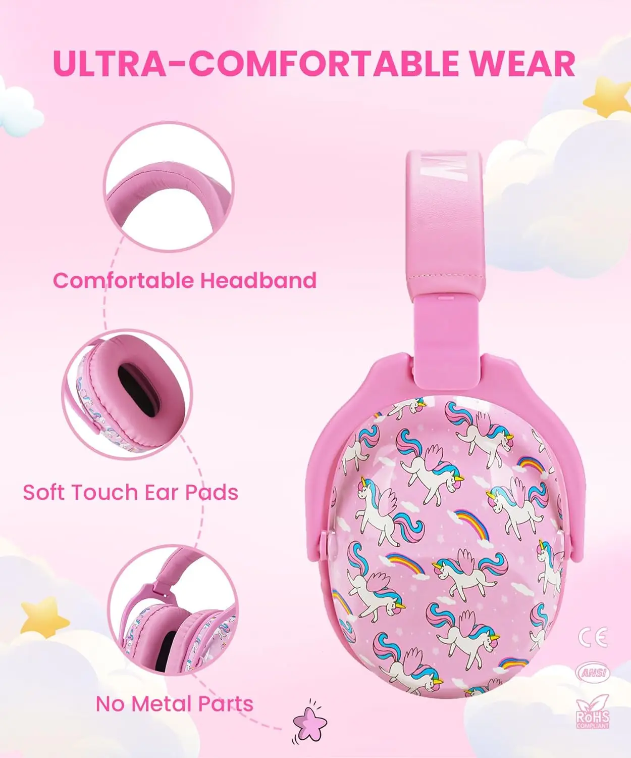 ZOHAN Ear Protectors Kids Earmuffs Safety Unicorn Cartoon