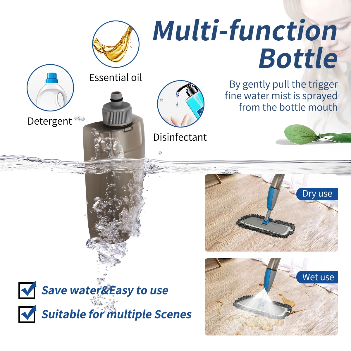 Spray Mop Broom Set Magic Flat Mops for Floor Home Cleaning Tool Brooms Household with Reusable Microfiber Pads Rotating: 3 - 5 Days Free Delivery Only UK Mop