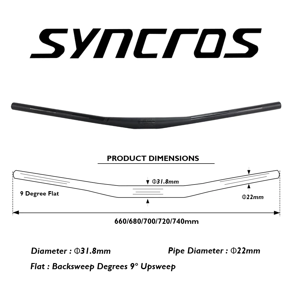 

9-градусный горный велосипедный руль SYNCROS, велосипедный Фрейзер, SL-зажим 31,8*660/680/700/720/740 мм, полностью из углеродного волокна, аксессуары для горного велосипеда