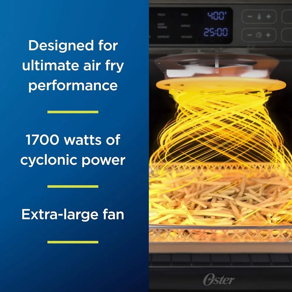 Oster Digital Air Fryer Oven with RapidCrisp, Stainless Steel, 12-Function Countertop Oven with Convection,Silver