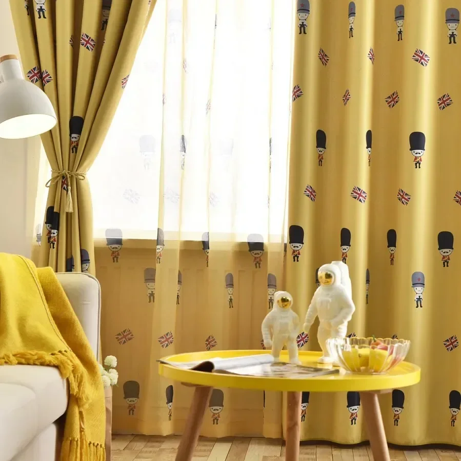 Sweet and Cute Style Korean Style Curtains for Living Room 2025 New 1PC Cartoon Soldier Shading Bay Window Curtains 2