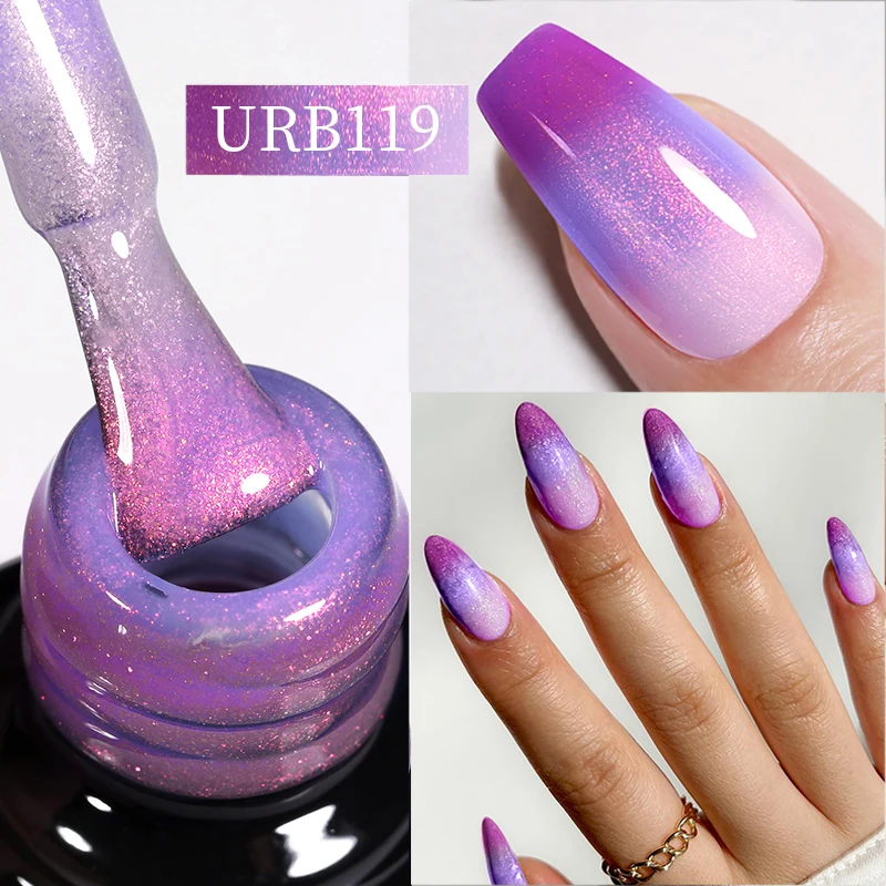 UR SUGAR 7ml Auroras Thermal Rubber Base Gel Polish Gradient Color Changing Chrome Gold Glitter Soak Off UV LED Nail Art Varnish