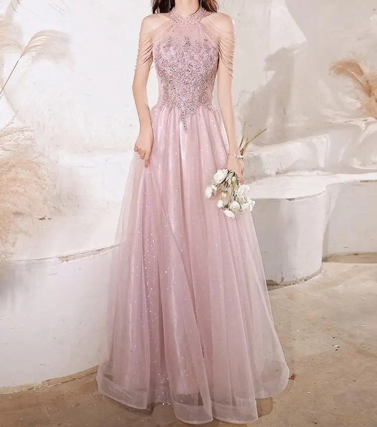 

Halter Banquet Evening Dress Beads Tassels A-line Cocktail Party Gowns Vestidos De Fiesta Para Mujer