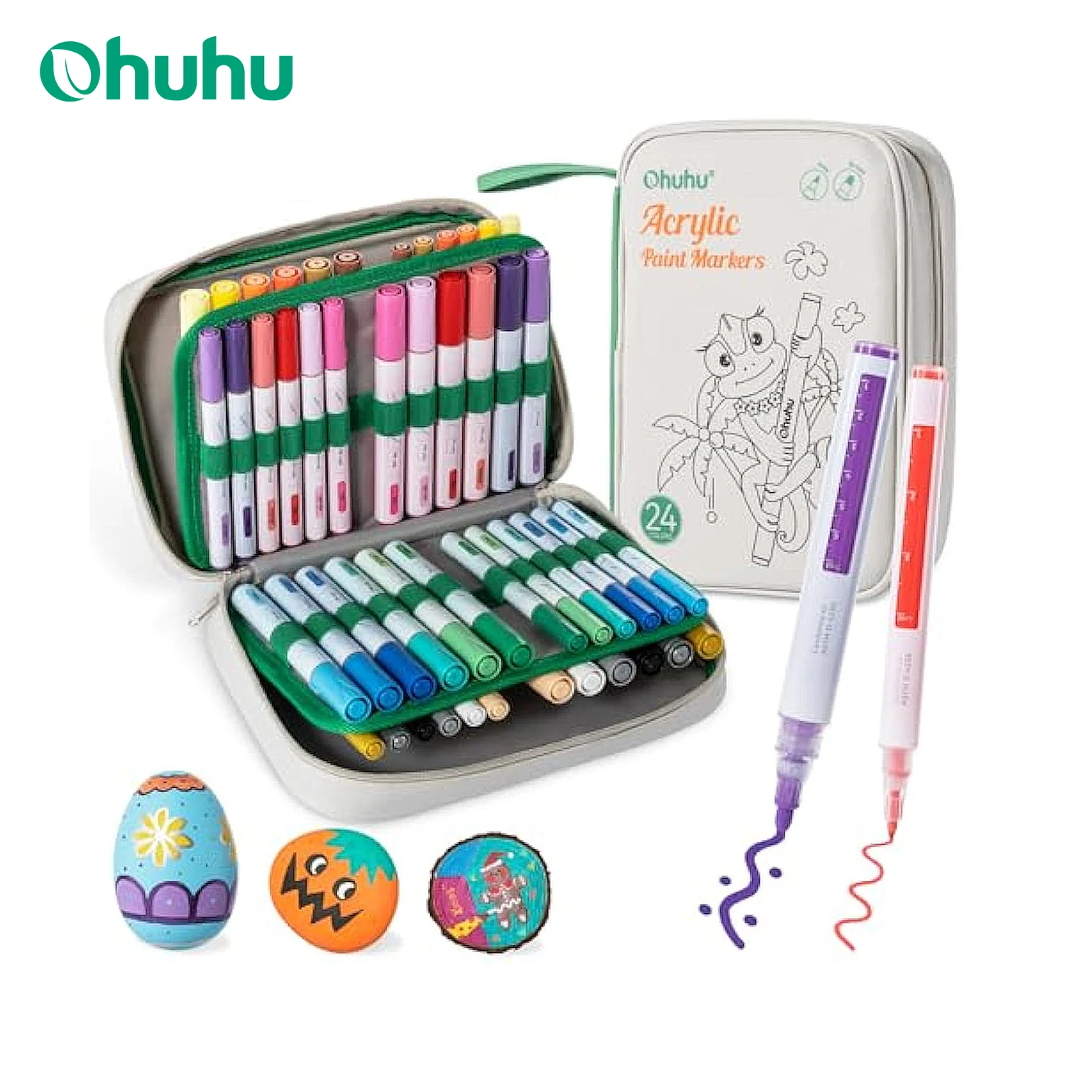 Ohuhu marqueurs de peinture acrylique 48 stylos de peinture pointe réversible marqueurs acryliques imperméables pour peinture sur roche oeuf de pâques bois plastique