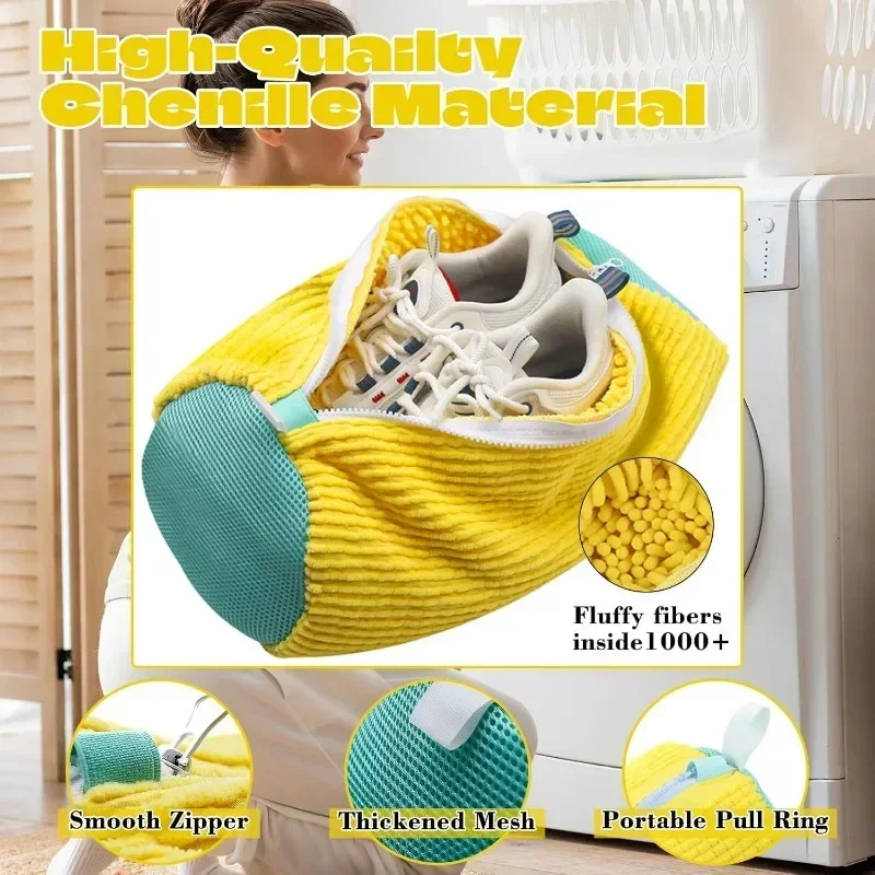 Laundry Bag Laundry Bags Shoe Washing Machine Bag with Zipper Rich Fluff Inside for Sneakers with Shoe Brush