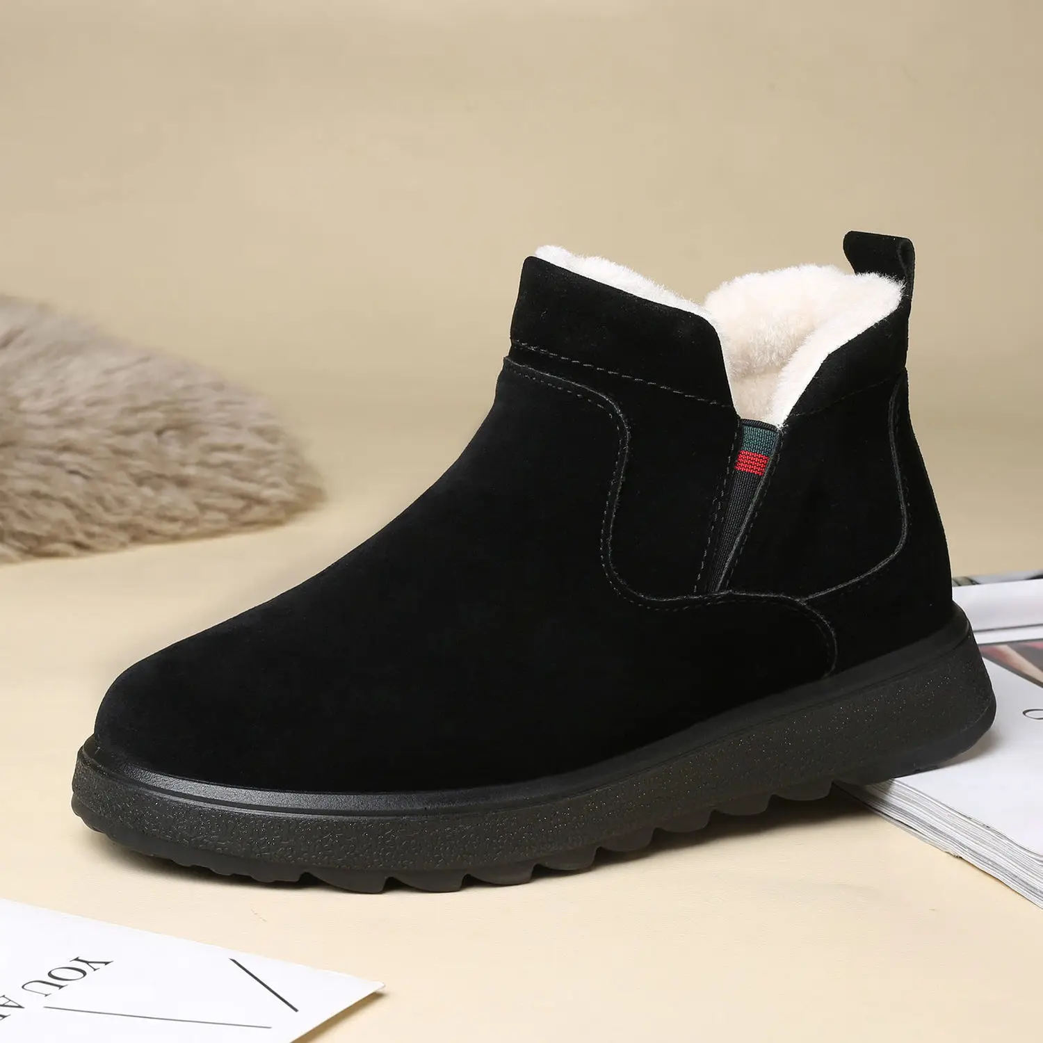 

Черные высококачественные женские зимние ботинки, зимние Новые Зимние флисовые Утепленные зимние ботинки, теплые Нескользящие женские ботинки на плоской подошве