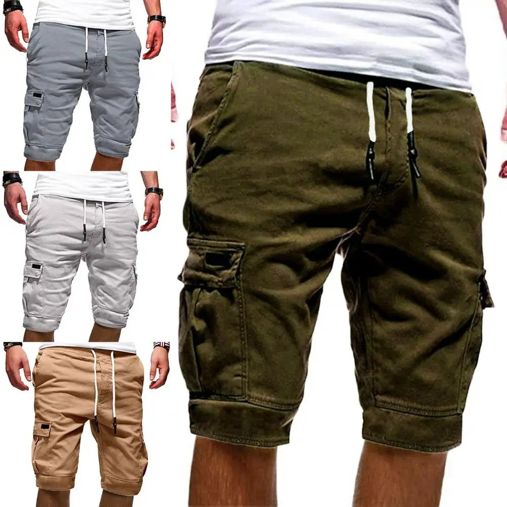 

Solid Color Men Drawstring Shorts Loose Multi Pockets Cargo for Jogging for Jogging
