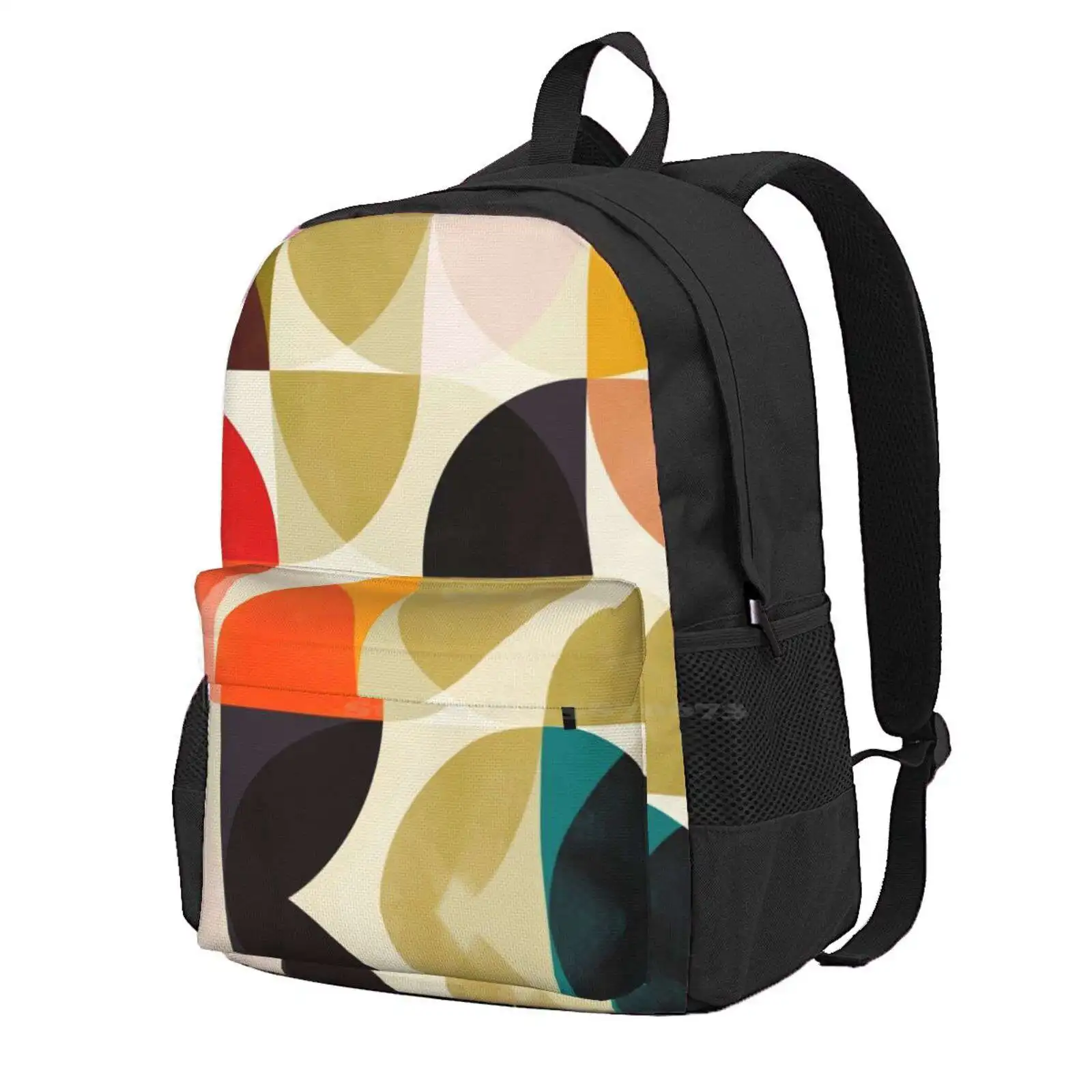 

Mid Century 4 Backpacks For School Teenagers Girls Travel Bags Mid Century Retro 50S Geometry Geometric Autumn Decorative Wall