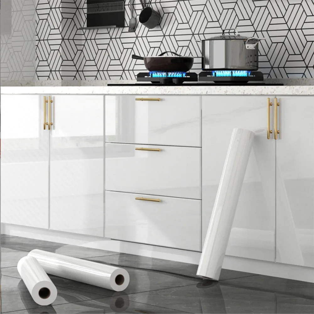 PVC DIY Pearl Film Waterproof Wallpaper Room Self-adhesive Black White Wardrobe Kitchen High Gloss Paste Furniture Wall Stickers 2