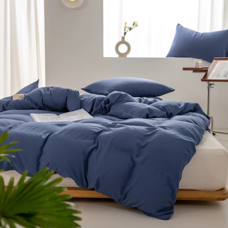 Solid Color 100% Washed Cotton Japanese Minimalist Duvet Cover