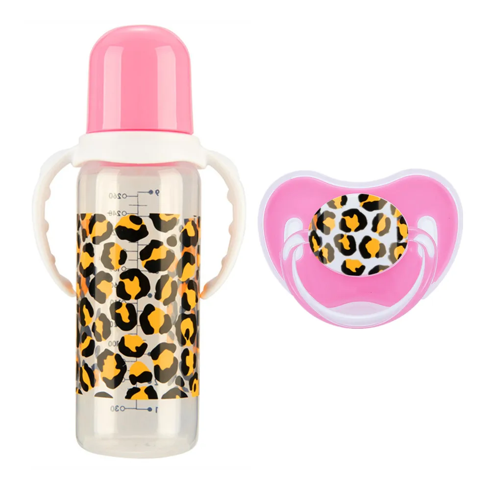 

MIYOCAR Leopard baby bottle pacifier 2pcs set BPA free plastic 260ml standard neck special gift baby bottle feeding bottle