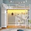 Twin Loft Bed with Desk & 8 Drawers Tall Dresser, Metal Loft Bed with LED Lights & Charging Station, 2-Tier Storage Shelves, Sta 6