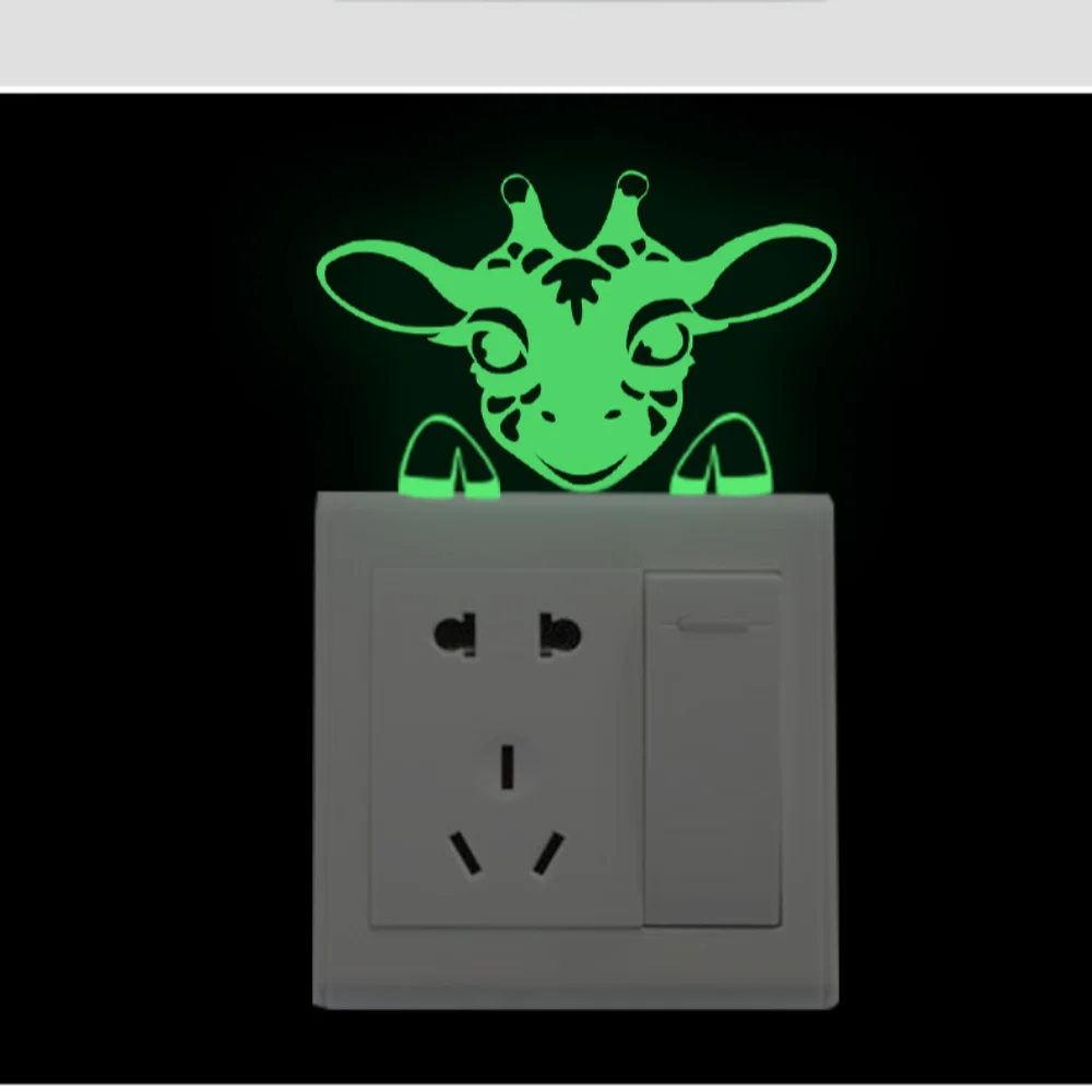 Luminous Glow Switch Sticker Cartoon Cute Home Decor Sticker Animal Glow In The Dark Wall Stickers Room Decoration 1PC