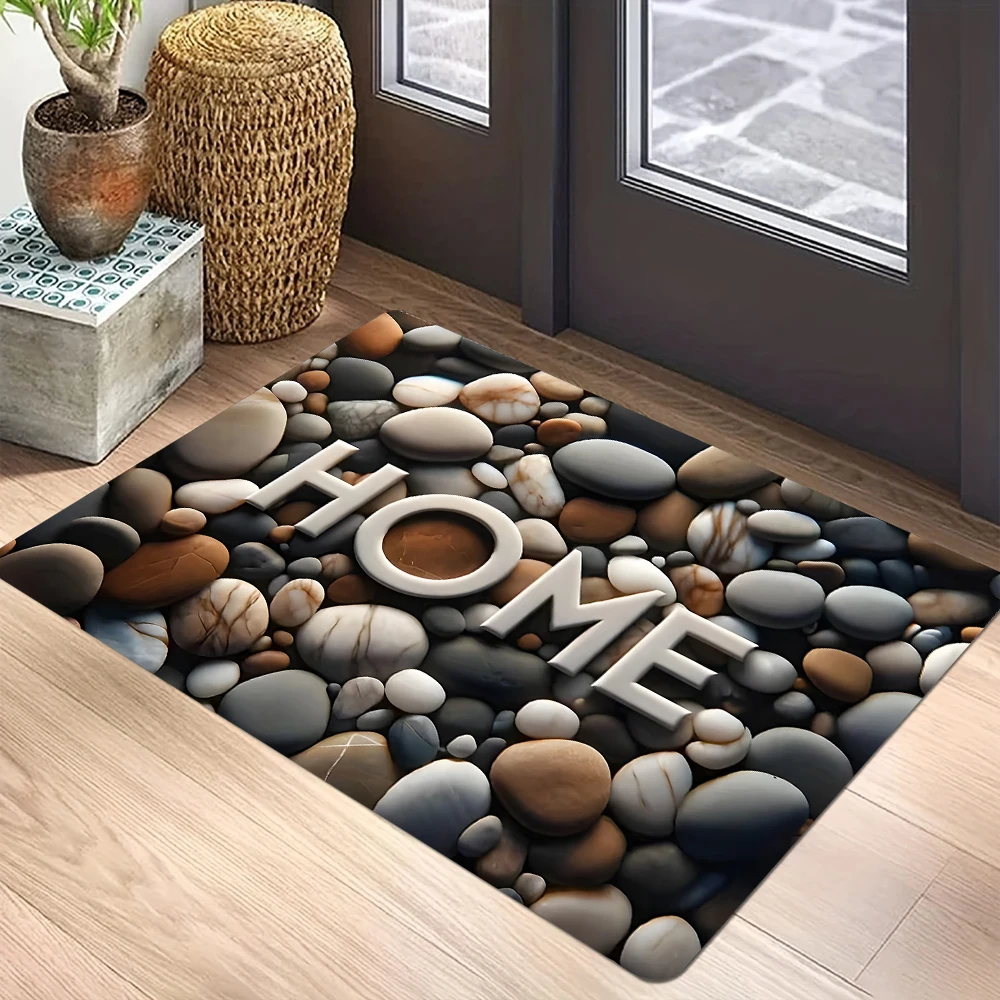 שטיח דלת פוליאסטר עם דוגמת בית Pebbles, לא מחליק, מתאים לשימוש בפנים ובחוץ, עיצוב ביתי, שטיח לסלון, חדר שינה ומטבח