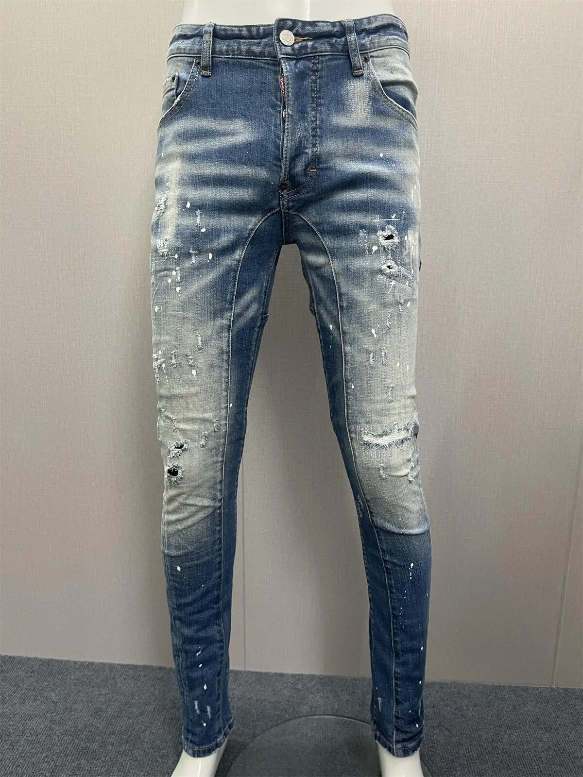 

2024 New D2 Jeans Men's Fashion Fashion Trendy Men's Slim Fit Black Grey Paint Burnt Ink Pants