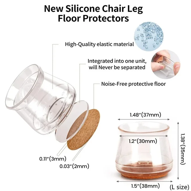 8Pc Chair Leg Caps Rubber Feet Protector Square Round Table Leg Covers for Free Moving Prevent Floor Scratches Reduce Noise 4