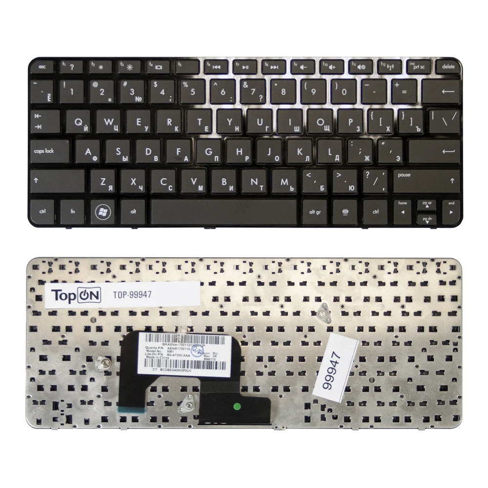 Клавиатура для ноутбука HP Mini 1103 110-3000 110-3500 110-3600 Series. Плоский Enter. Черная с черной