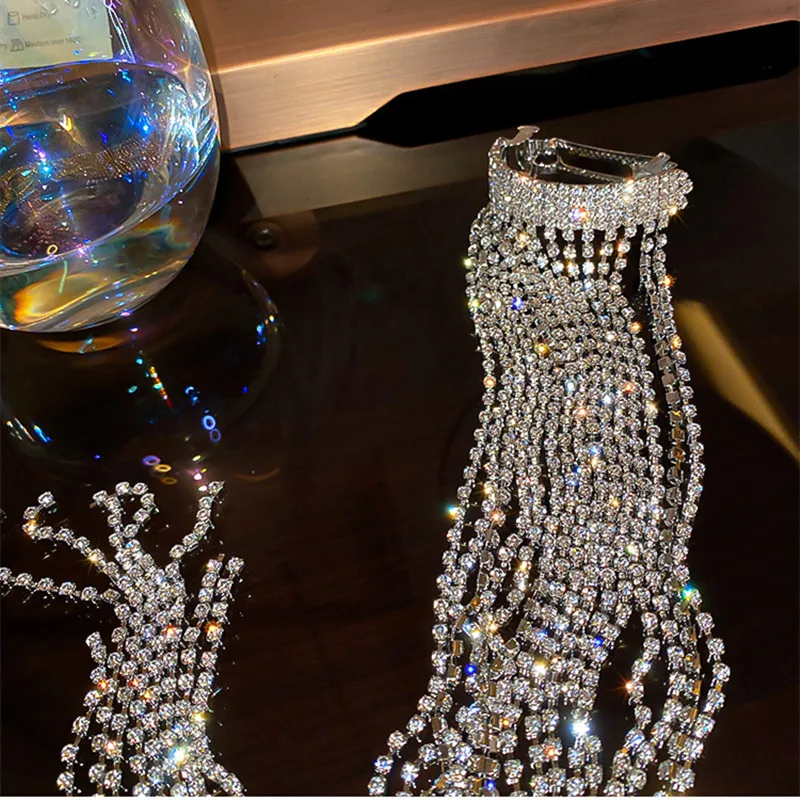 Hair Accessory FYUAN Shine Full Rhinestone Hairpins For Women Bijoux Long Tassel Crystal Hair Accessories Wedding Banquet Jewelry