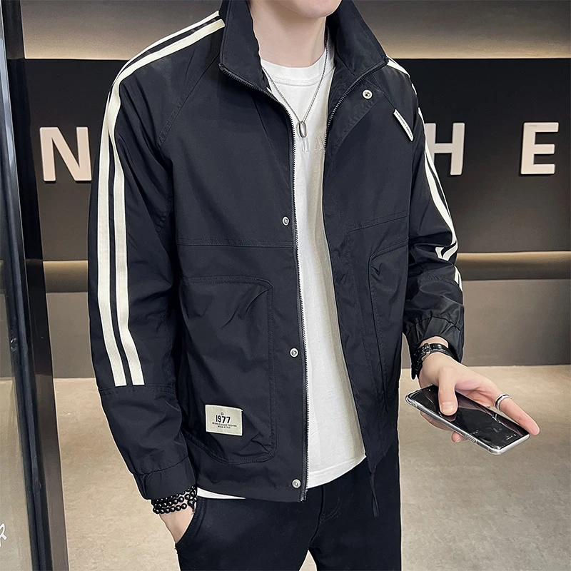 Men's sports jacket casual loose standing collar spring thin fashionable high-quality men's jacket  men clothing Korean version