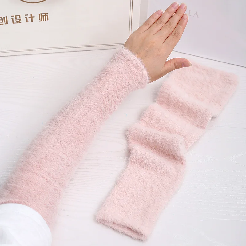 

Fall & Winter plush Warm Sleeves Solid Soft Gloves Thickened Cold-proof Oversleeve Man Women Fashion Fingerless Arm Warmers 2024