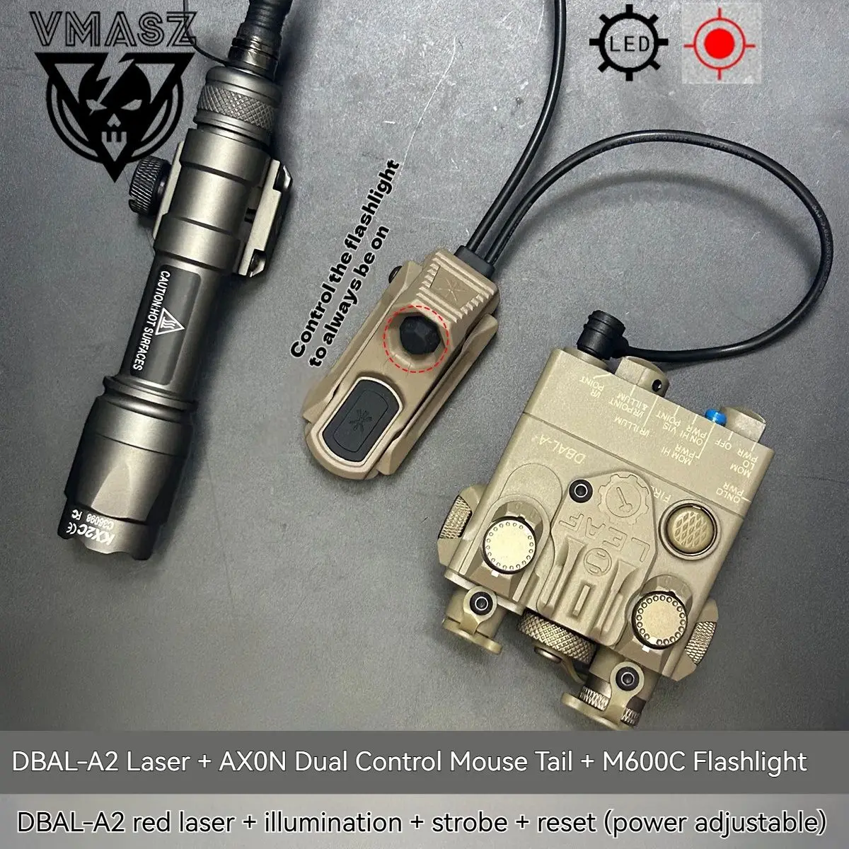 DBAL A2 Rot Grün Dot Laser Surefire M300 M600 Taschenlampe Druck Schalter Jagd Luftgewehr Licht für 20mm MIOK KRY AXON Set – Detail 7