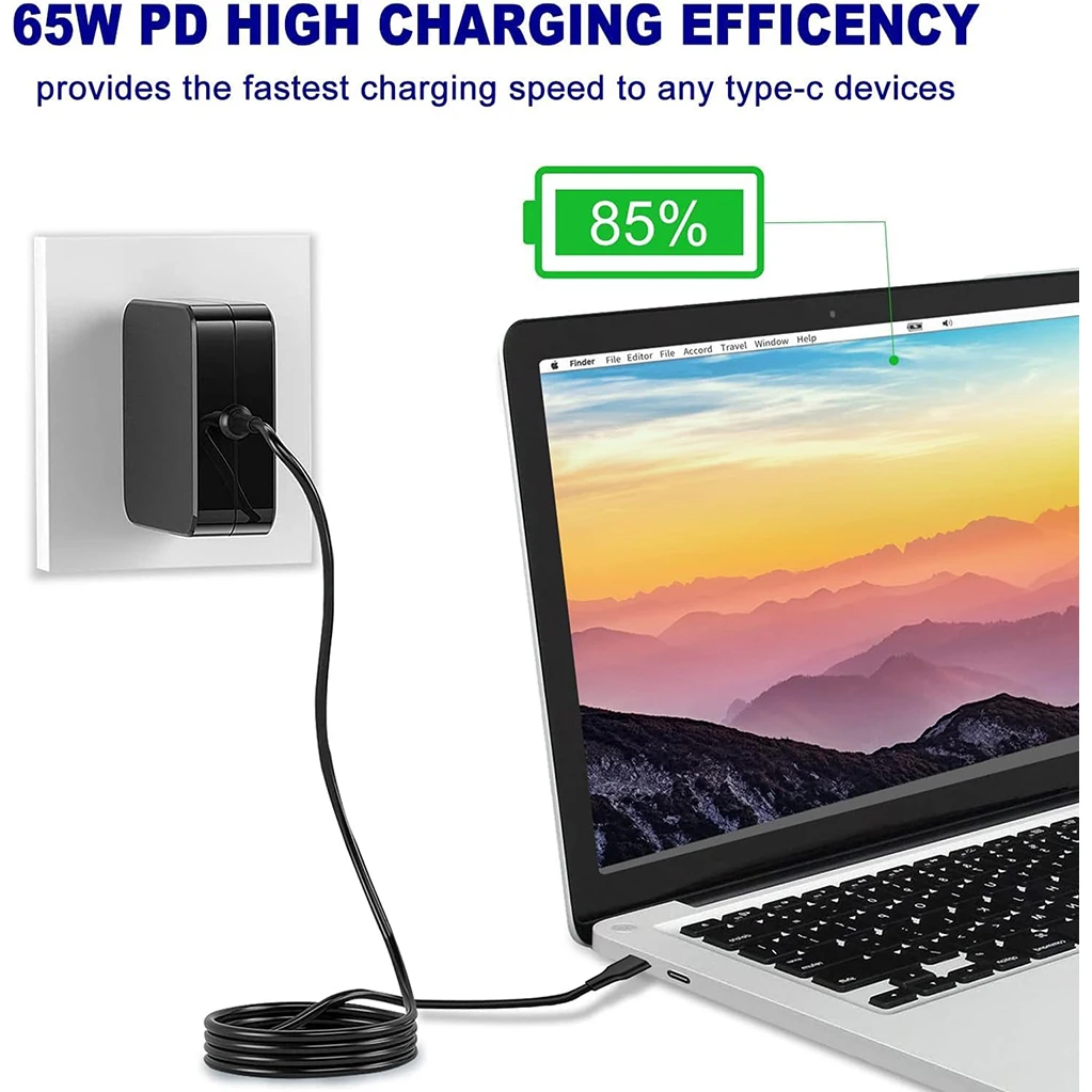 65W USB C Power Adapter Type C Power PD Wall Fast Charger For Mac Book Pro Dell Latitude Lenovo Huawei Matebook HP Laptops laptop charger power adapter