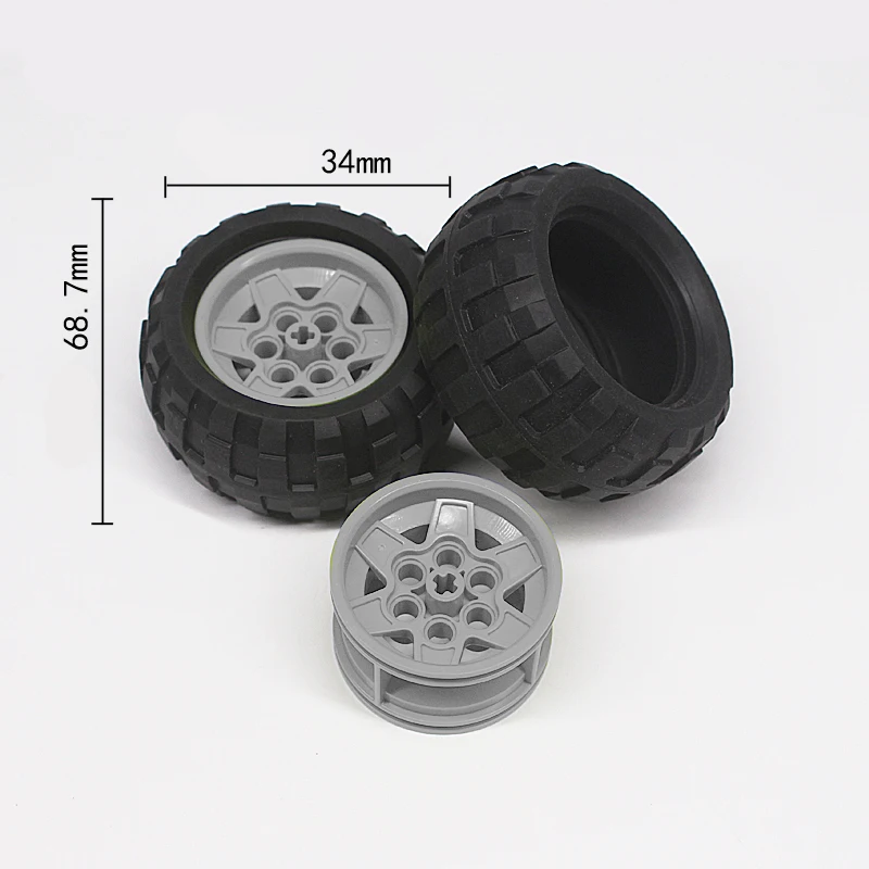 

DIY Car Tire and Tread Tire 68.7 x34 R 61480 Building Blocks Wheel 43. 2mm D. x 26mm Technic Racing Small 6 Pin Holes 56908