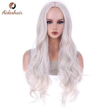 Aideshair long curly synthetic wig silver white hair heat resistant fiber hair for women's daily party use