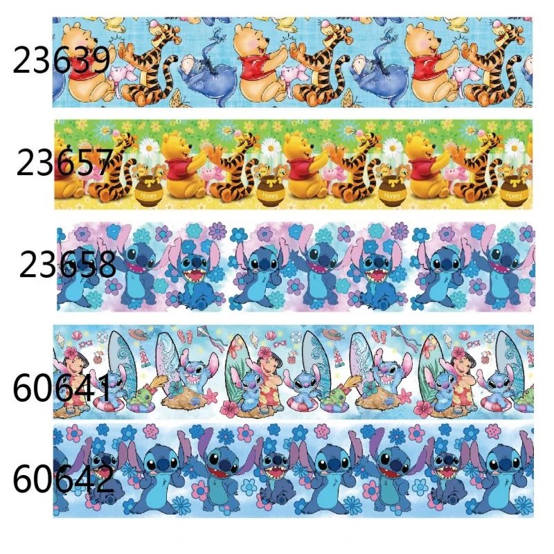 

5Yards Disney Winnie Stitch Floral Grosgrain Ribbon for Haribows Gift Packing Sew Accessories