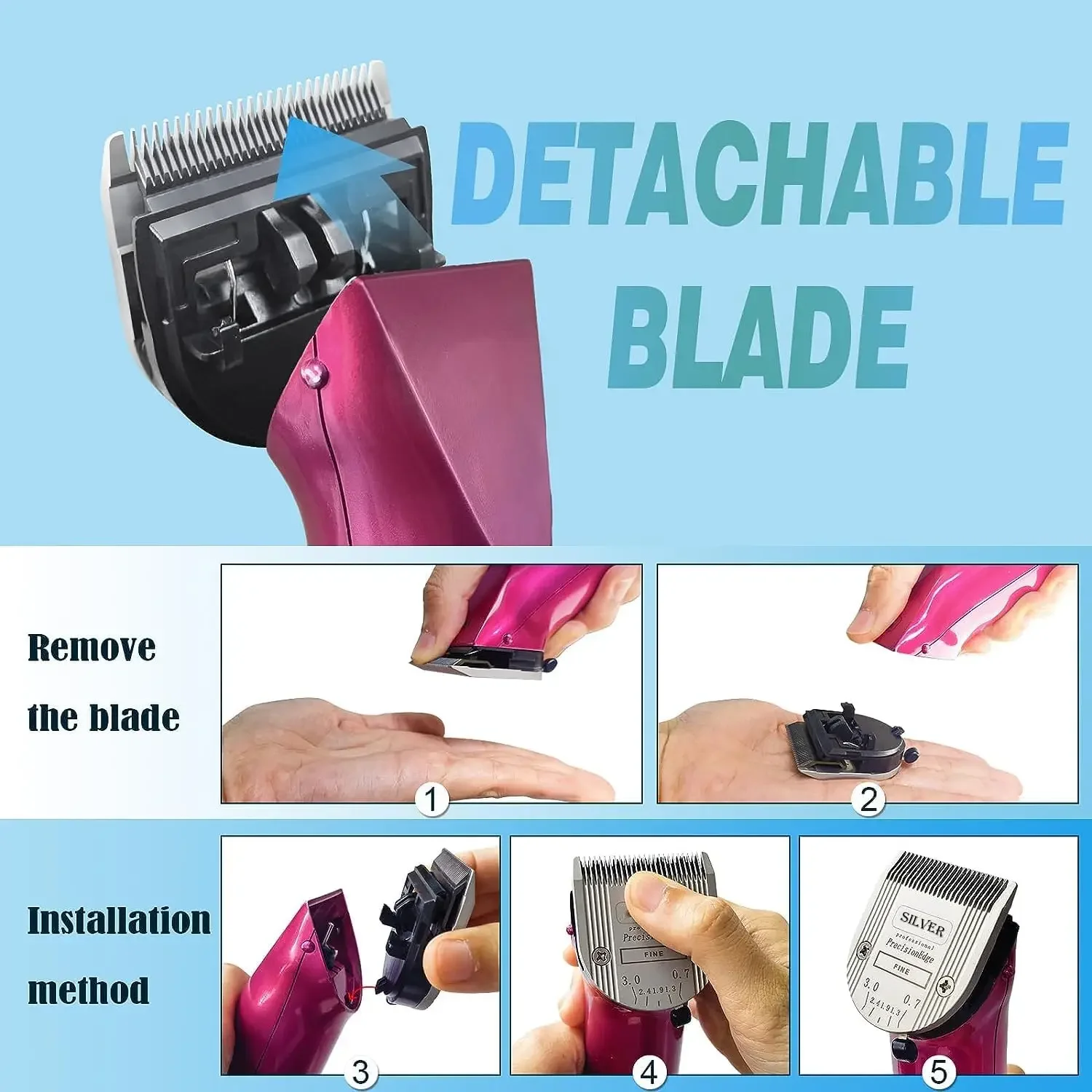 Detachable pro Pet Grooming Shears 5-in-1 Adjustable Blade For WAHL Dog Cat Clipper Arco Bravura Chromado Creativa Figura Pet Grooming Clipper