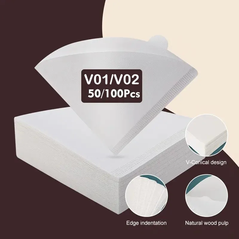 50/100pcs Disposable Coffer Filters Paper Natural Cone V-Shaped Filter for Pouring and Dripping Coffee Machines and Tea Filter 1