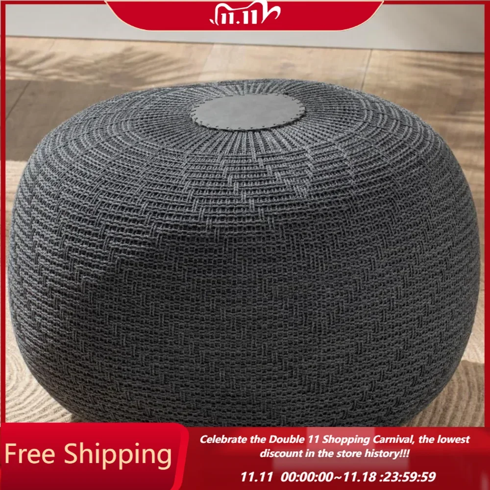 Large Ottoman Foot Stool, Round Pouf Chair, Modern Living Room Furniture Bean Bag,Home Decor Poof, 20"W x 15"H, Anthracite