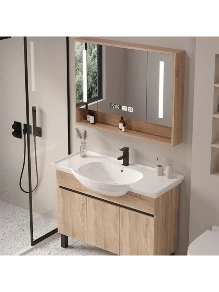 *Storage Wood Bathroom Cabinet With Ceramic Basin For Small Space Bathroom Washbasin Modern Set Vanity With Sink Home