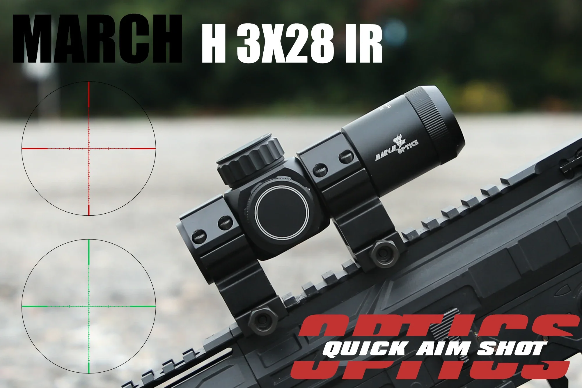 

H3x28IR Optics Riflescope, Sight Green, Red Fixed Rifle Scope for Hunting, Sniper, Airsoft, Air Guns, Red Dot with Mounts