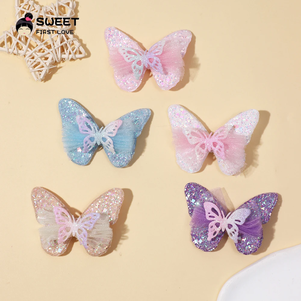 아기 헤어 클립, 캔디 컬러 스팽글 나비 머리핀, 달콤한 공주 바레트, 어린이 헤어 액세서리, 세트당 5 개 