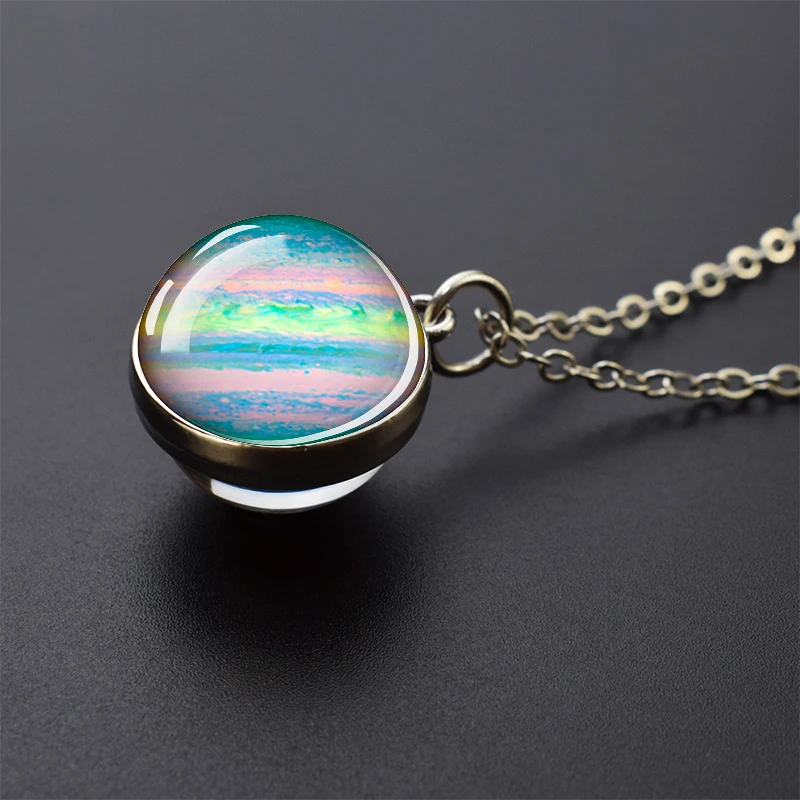 Celestial Galaxy Pendant Necklace – Double-Sided Glass Ball Astronomy Jewelry Gift