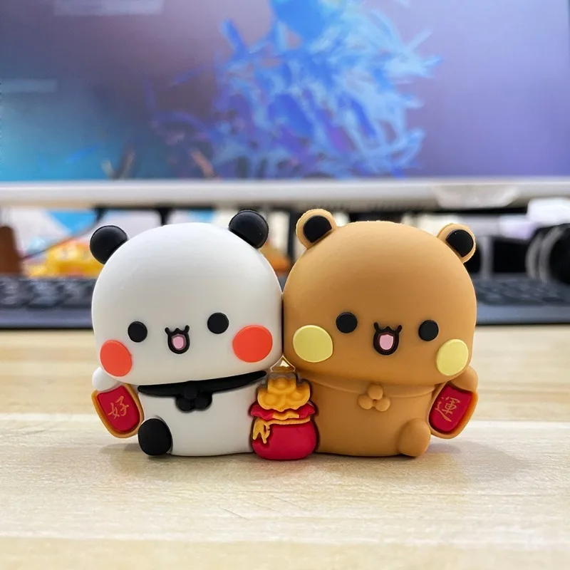 귀여운 부부와 두두 장식품 행운을 빌어요 부자가 되세요 장식품 이에르 판다 베어 펜던트 홈 데코 피규어 백팩 가방 액세서리