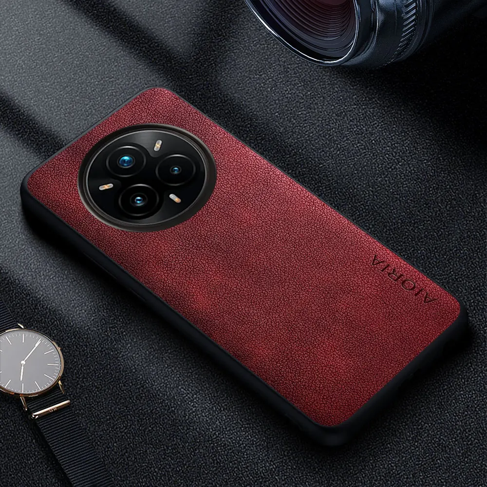 Premium Luxury Leather Phone Cover - Retro Business Style Solid Color Case