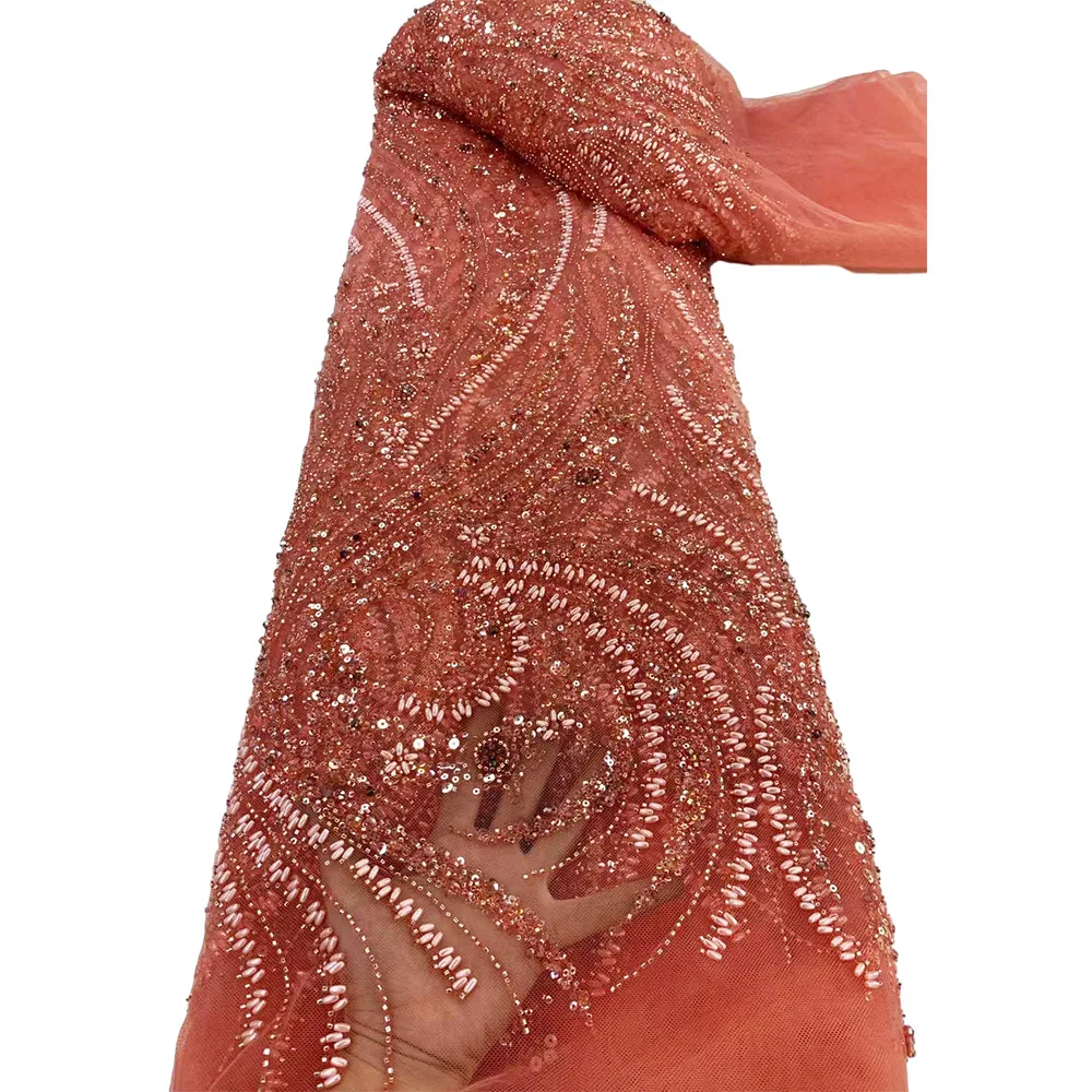 

Роскошное Бисерное Кружево, высококачественная ткань, 2023 хрустальные бусины ручной работы, свадебные женские блестящие пайетки, тюль, африканская французская сетка