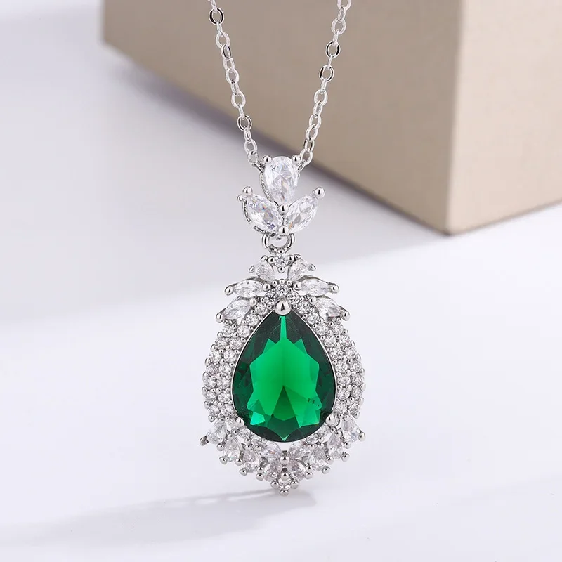 Silver Necklace Exquisite 925 Silver Plated Necklace For Women Elegant Colorful Water Drop Shaped Zircon Pendant Fashion Party Jewelry Gift